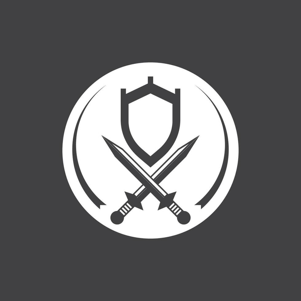 Shield wars with Sword logo design vector illustration