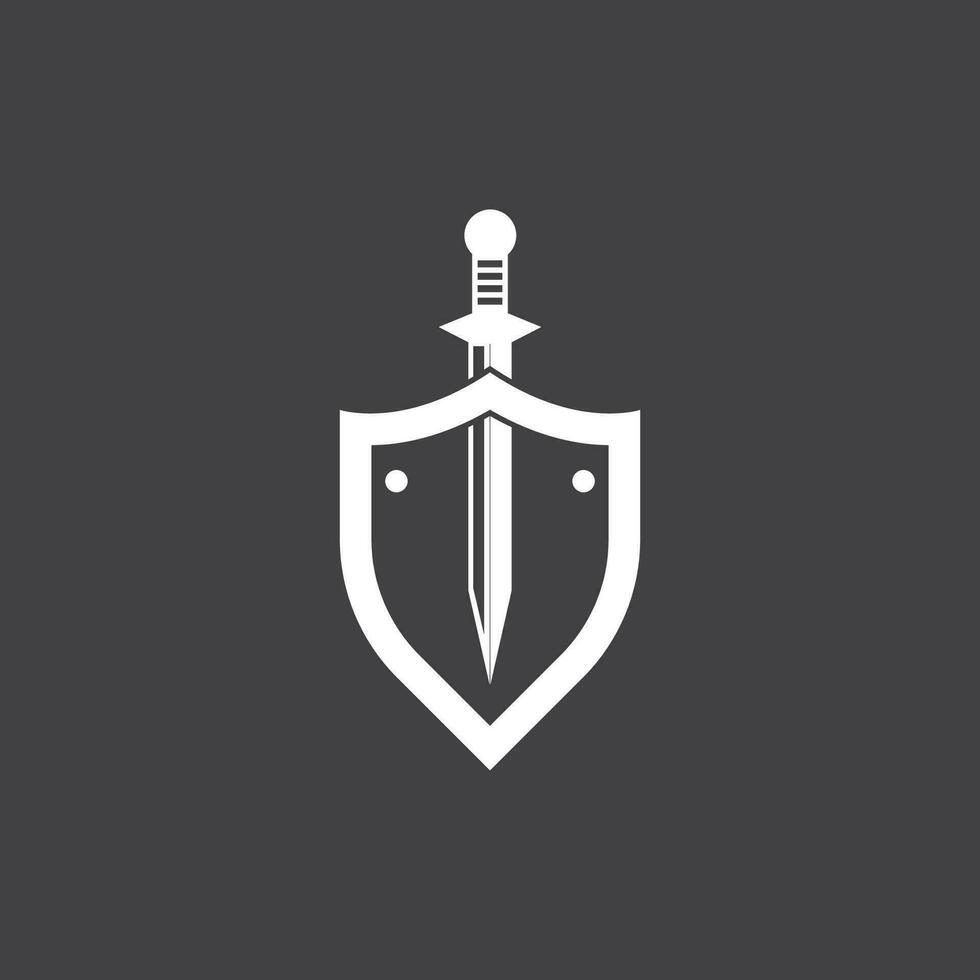 Shield wars with Sword logo design vector illustration