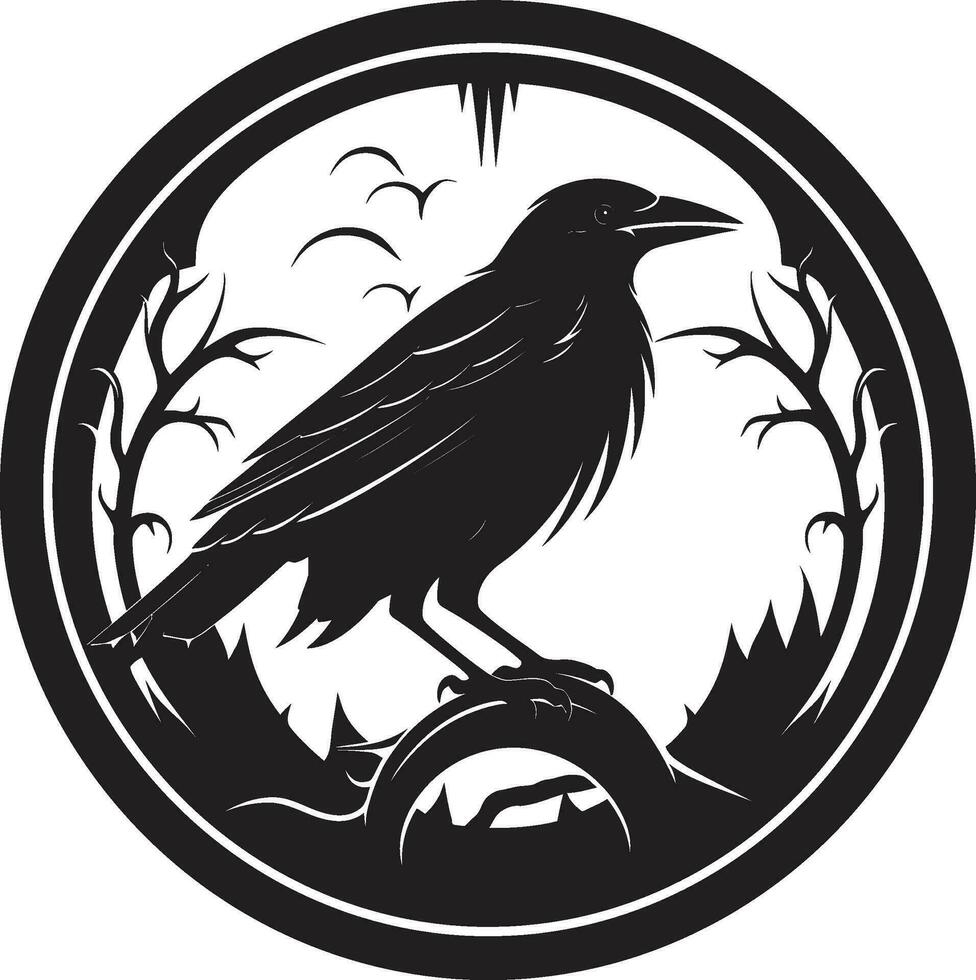 Stylish Raven Silhouette Brand Graceful Black Raven Monogram vector