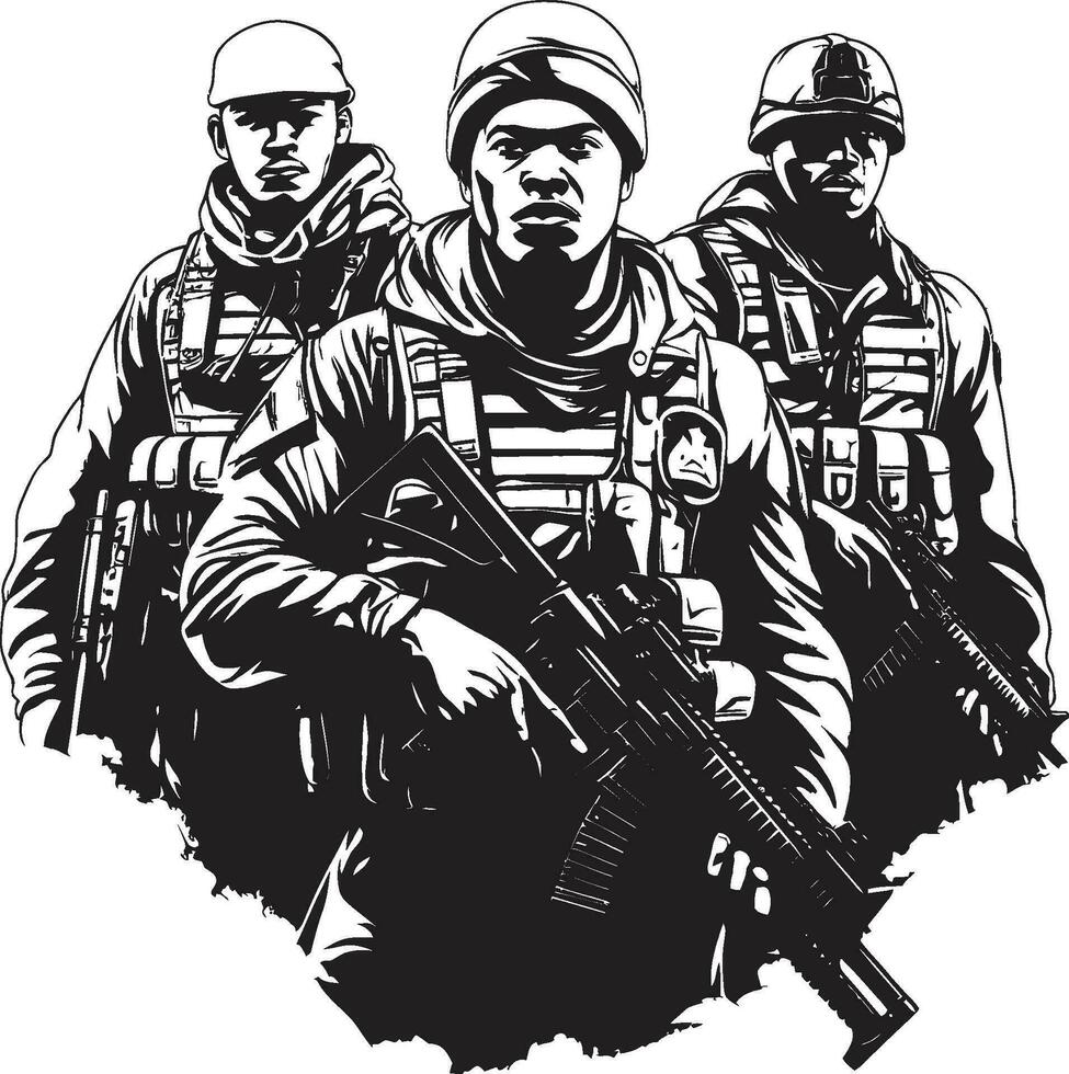 Guardians of the Night Monochromatic Vector Depiction of Army Soldiers Sentries in Shadows Black Vector Portrait of Silent Protectors