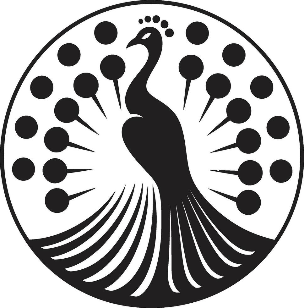 Sapphire Splendor Black Peacock Insignia Elegant Avian Peacock Symbol in Vector