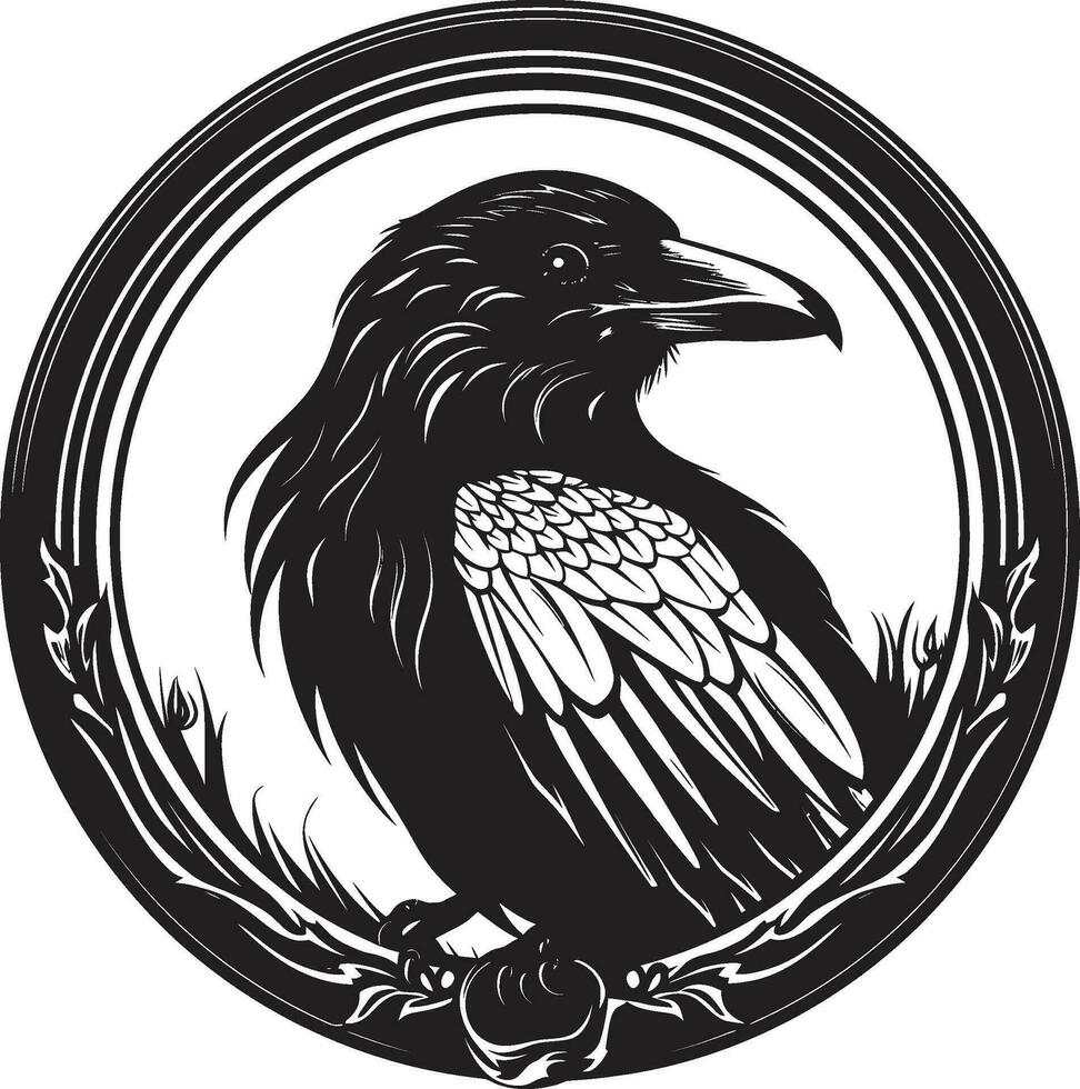 Vintage Black Raven Vector Raven Silhouette Geometric Crest