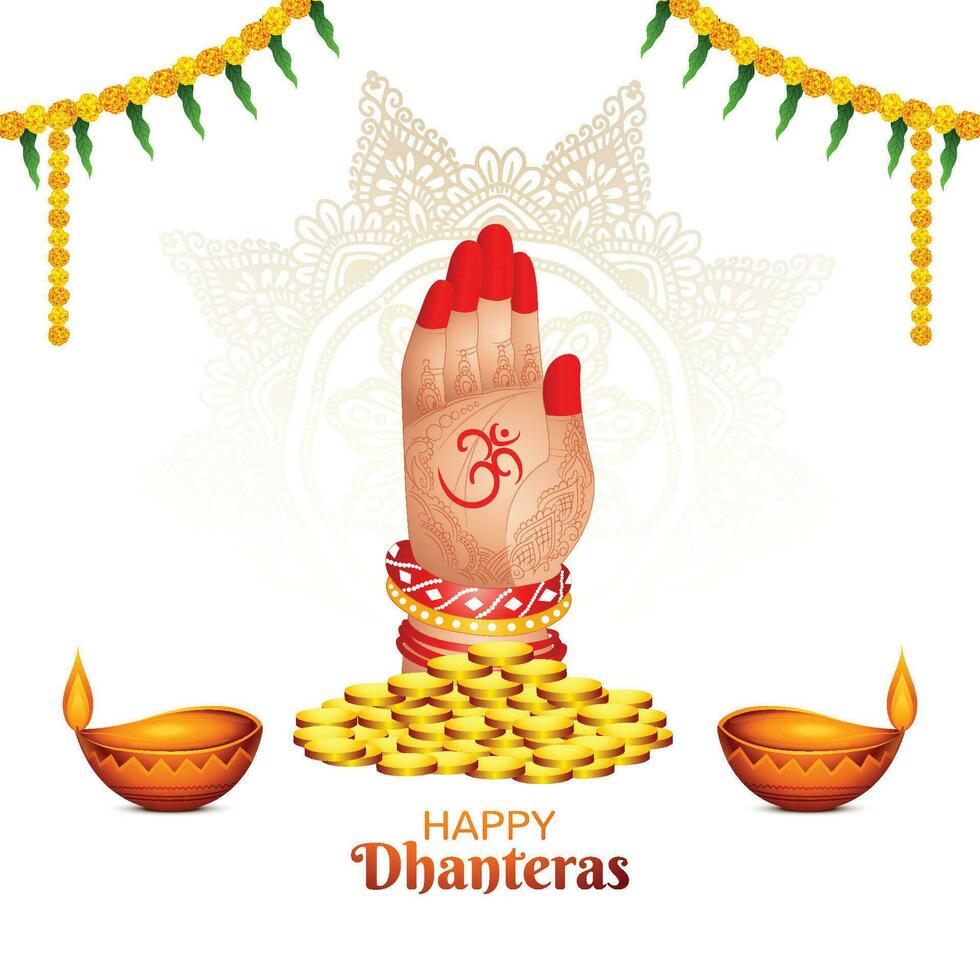 Goddess laxmi blessing with coins for indian festival dhanteras background vector