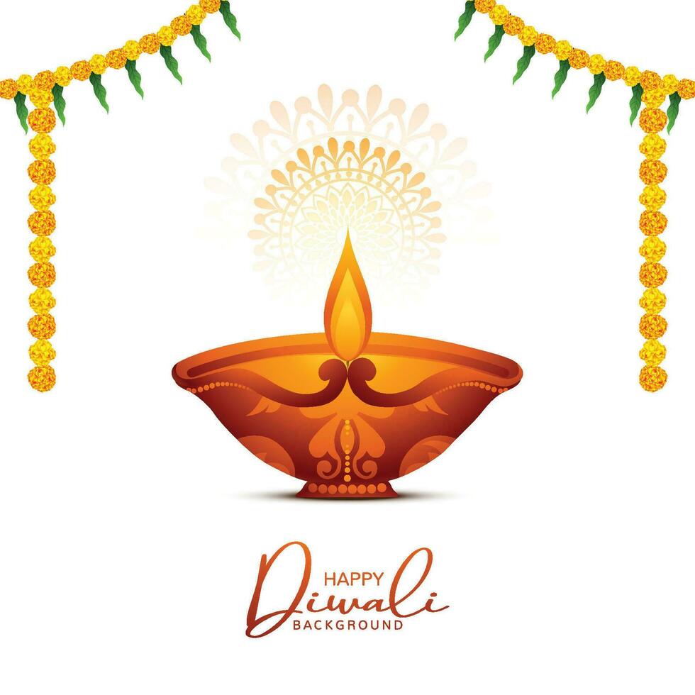 Happy diwali oil lamp festival celebration card background vector
