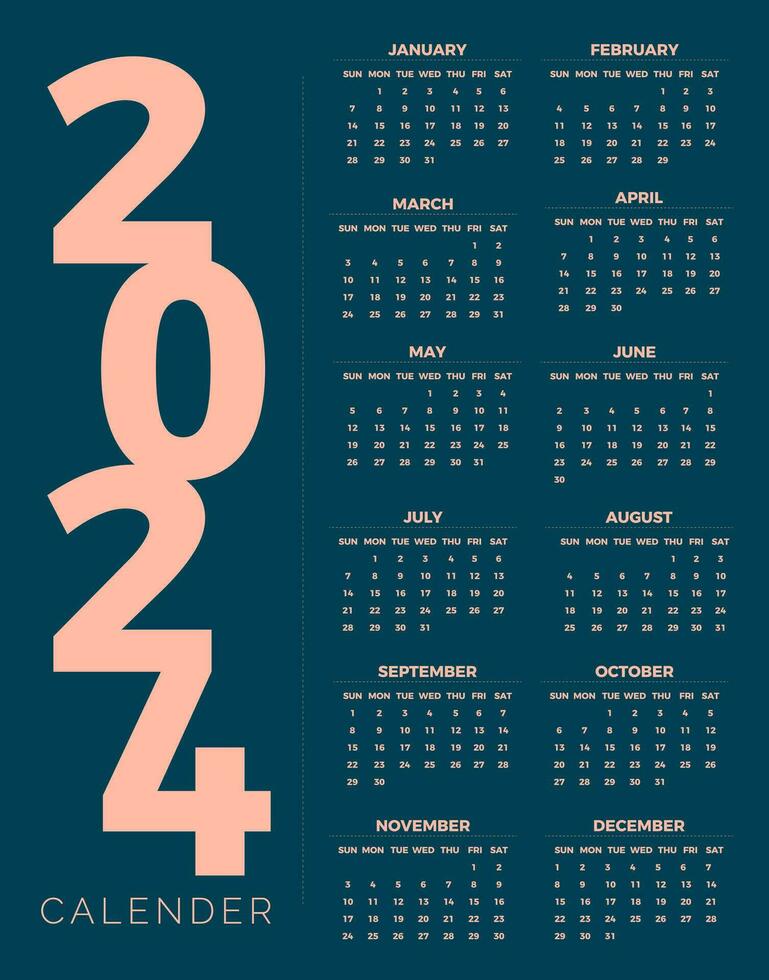 Stylish 2024 calendar vector template