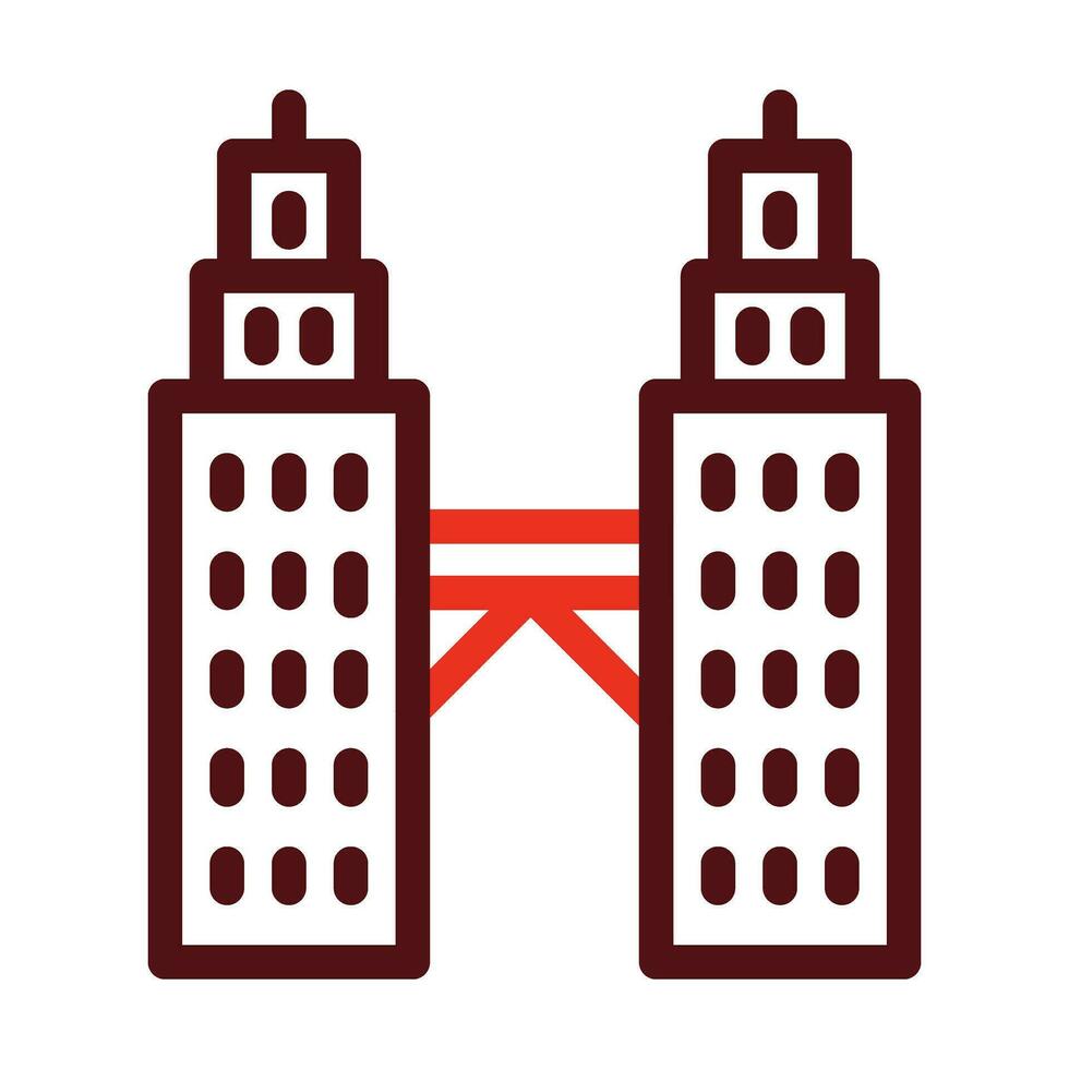 Petronas Twin Tower Vector Thick Line Two Color Icons For Personal And Commercial Use.