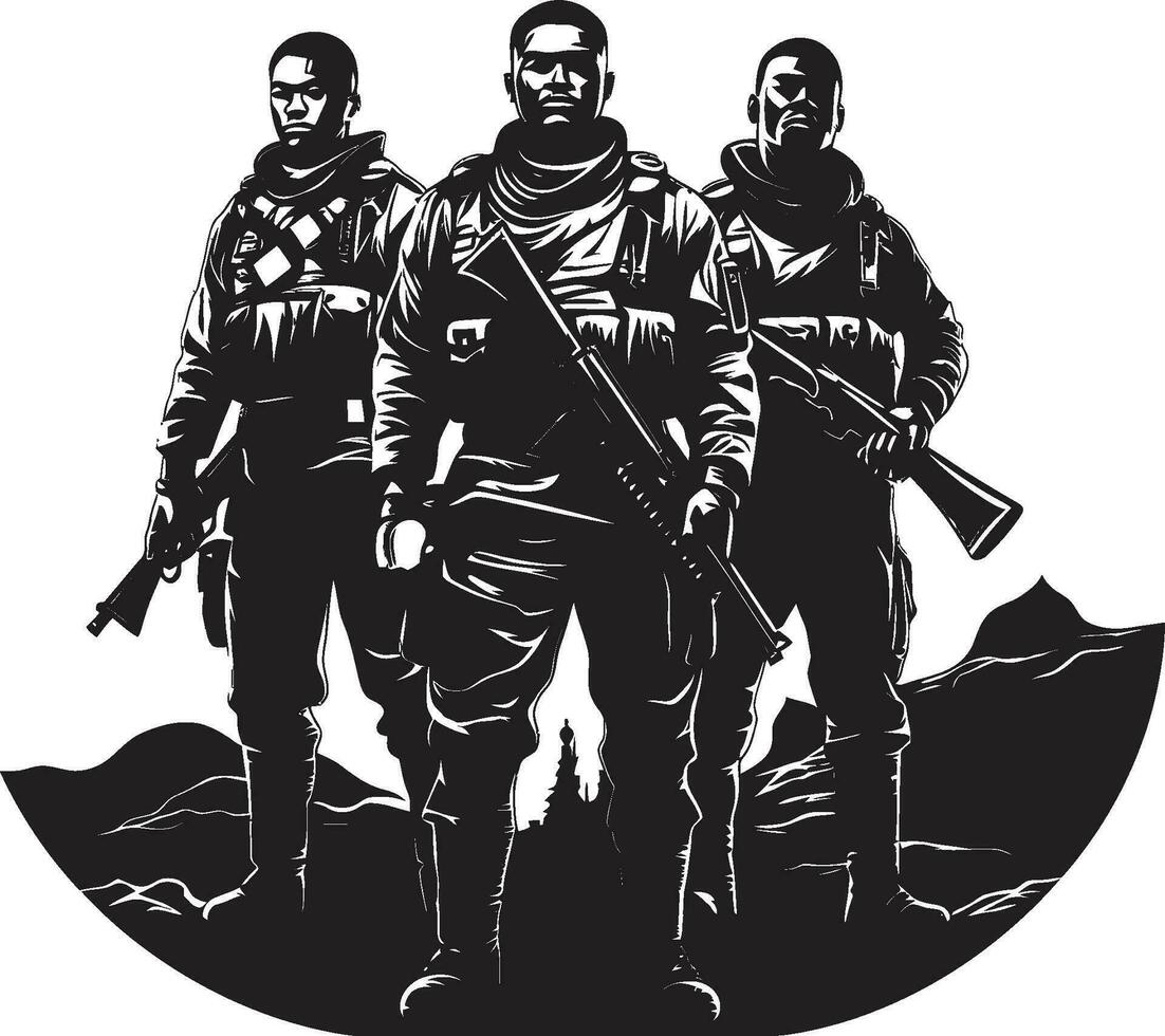 Darkened Vigil Black Vector Tribute to Courageous Guardians Militant Shadows Monochromatic Vector Showcasing the Silent Watch
