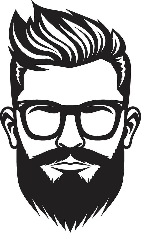 Urban Nomad Black Vector Portrait of Retro Cool Hipster Chic Monochrome Vector Showcasing Bearded Eccentricity