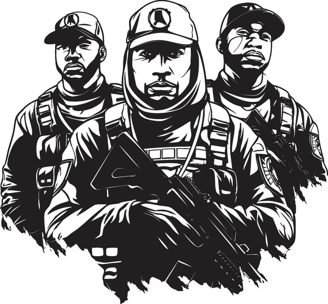Stealthy Commitment Monochrome Vector Portrait of Silent Heroes Shadows of Bravery Black Vector Art Celebrating Army Sacrifice