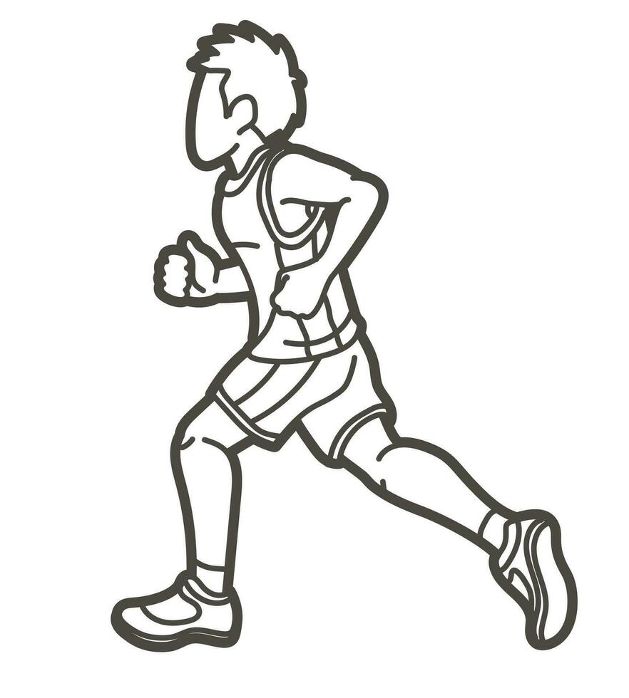 Outline A Boy Start Running Action Cartoon Sport Graphic Vector