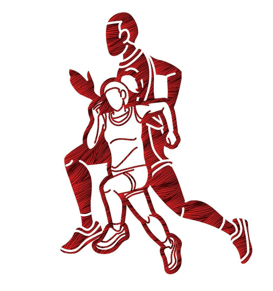 Marathon Male and Female Run Action Cartoon Sport Graphic Vector