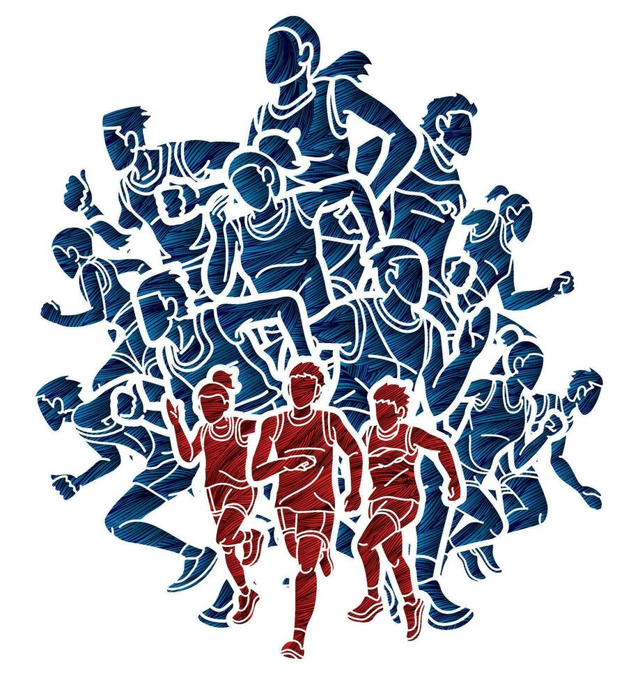 Group of People  Running Together Runner vector