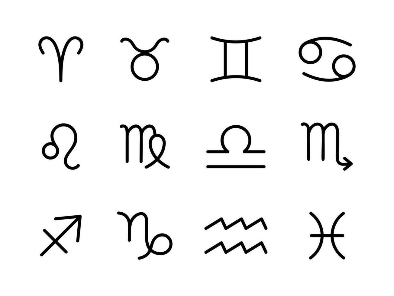 Zodiac signs set. Astrological symbols. Vector Icons.