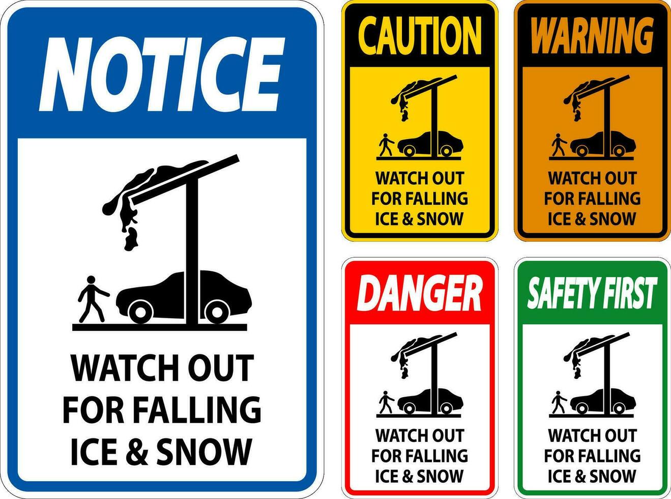 precaución firmar reloj fuera para que cae hielo y nieve vector