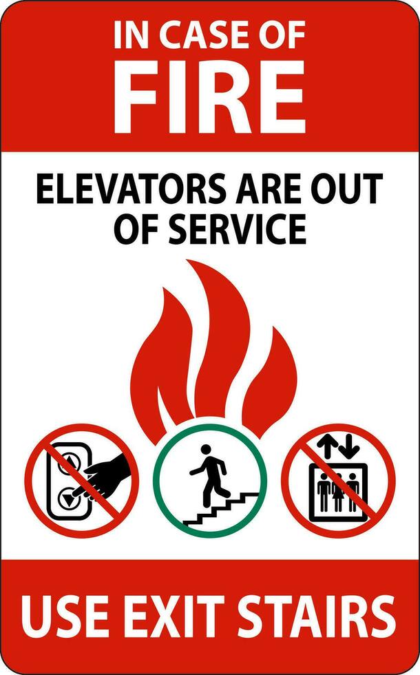 In Case Of Fire Sign Elevators Are Out of Service, Use Exit Stairs vector