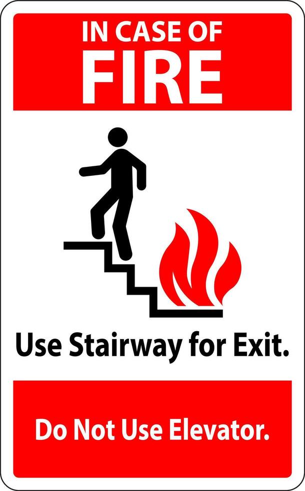 In Case Of Fire Sign Use Stairway For Exit, Do Not Use Elevator vector