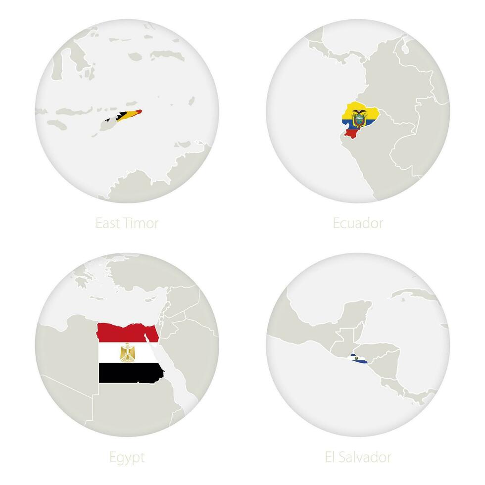 East Timor, Ecuador, Egypt, El Salvador map contour and national flag in a circle. vector