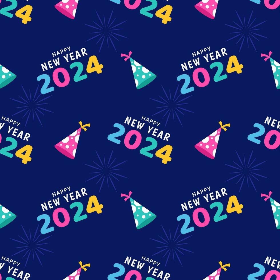 Happy New Year 2024 Seamless Pattern Illustration with Elements Decoration New Years Background vector