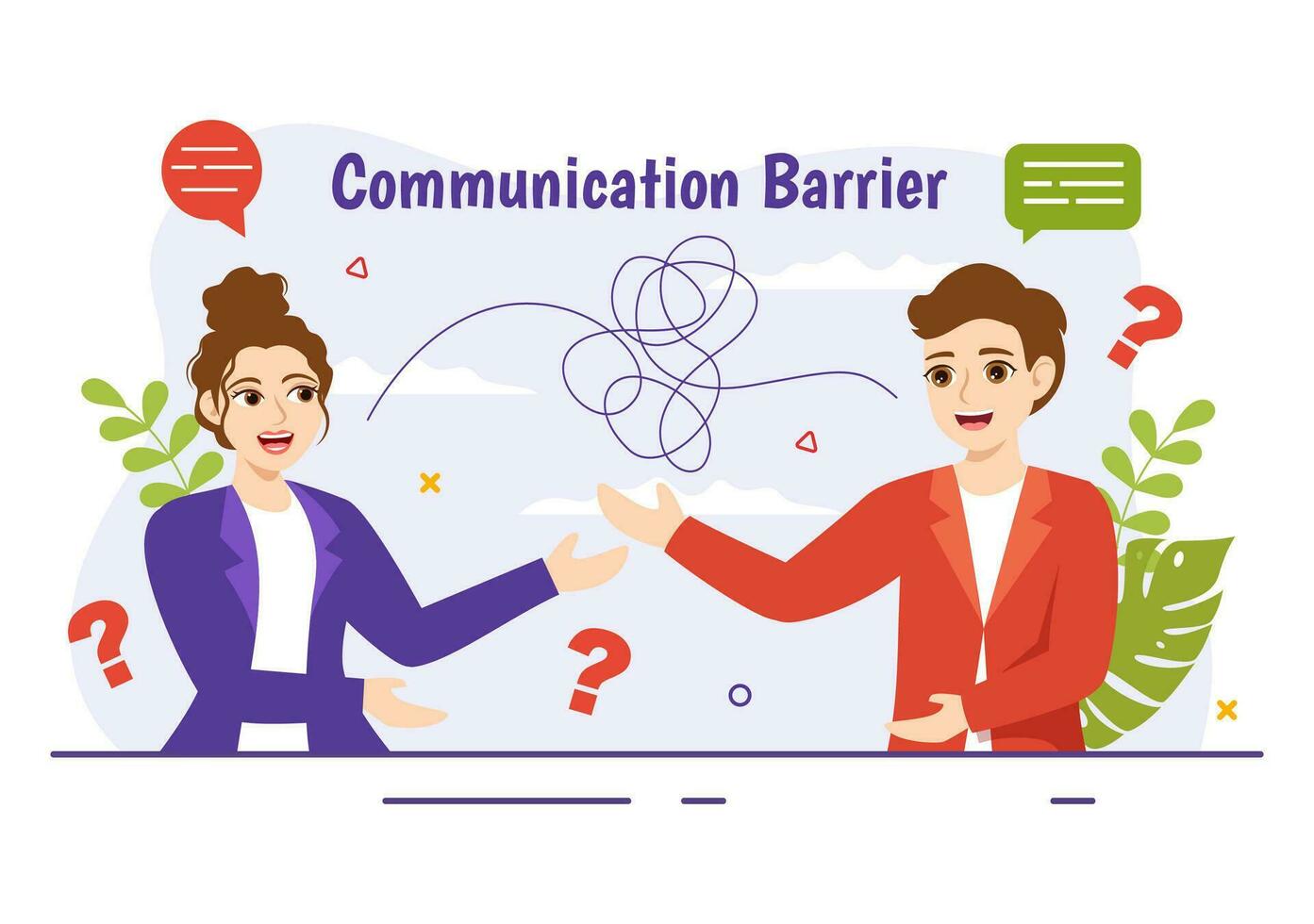Communication Barrier Vector Illustration with Bad Communications, Disagreements and Problems to Misunderstanding Create Confusion in Flat Background