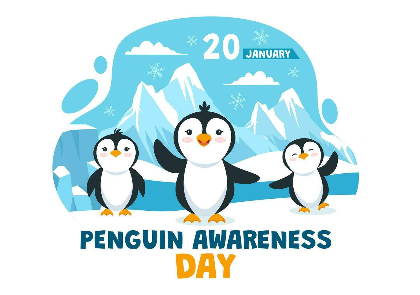 Penguin Awareness Day Vector Illustration on 20 January with Penguins and Iceberg to Conserve Animals in Flat Cartoon Background Design