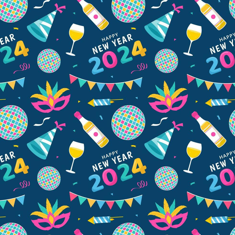 Happy New Year 2024 Seamless Pattern Illustration with Elements Decoration New Years Background vector
