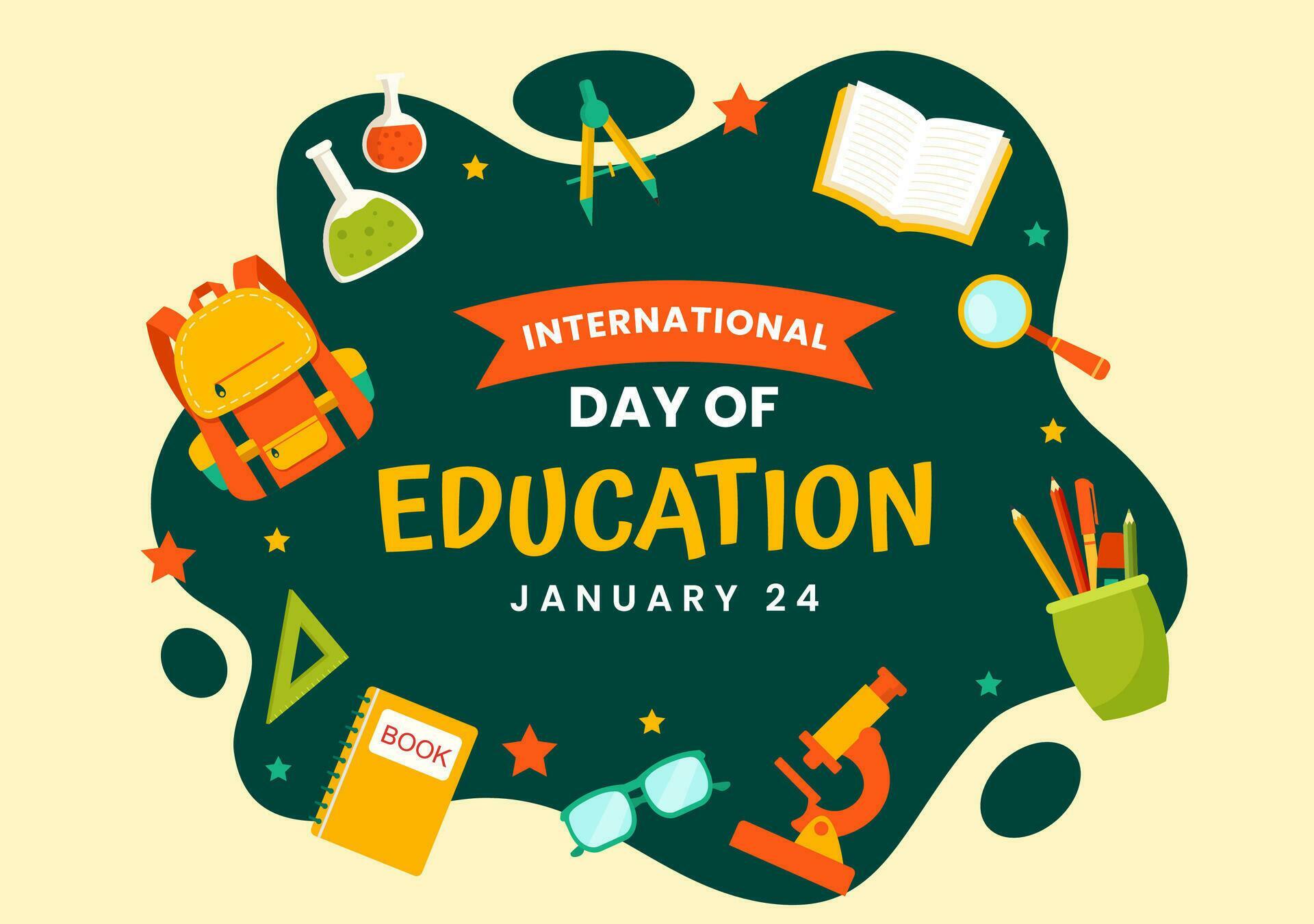 International Education Day Vector Illustration on 24 January with Student, Earth Globe and