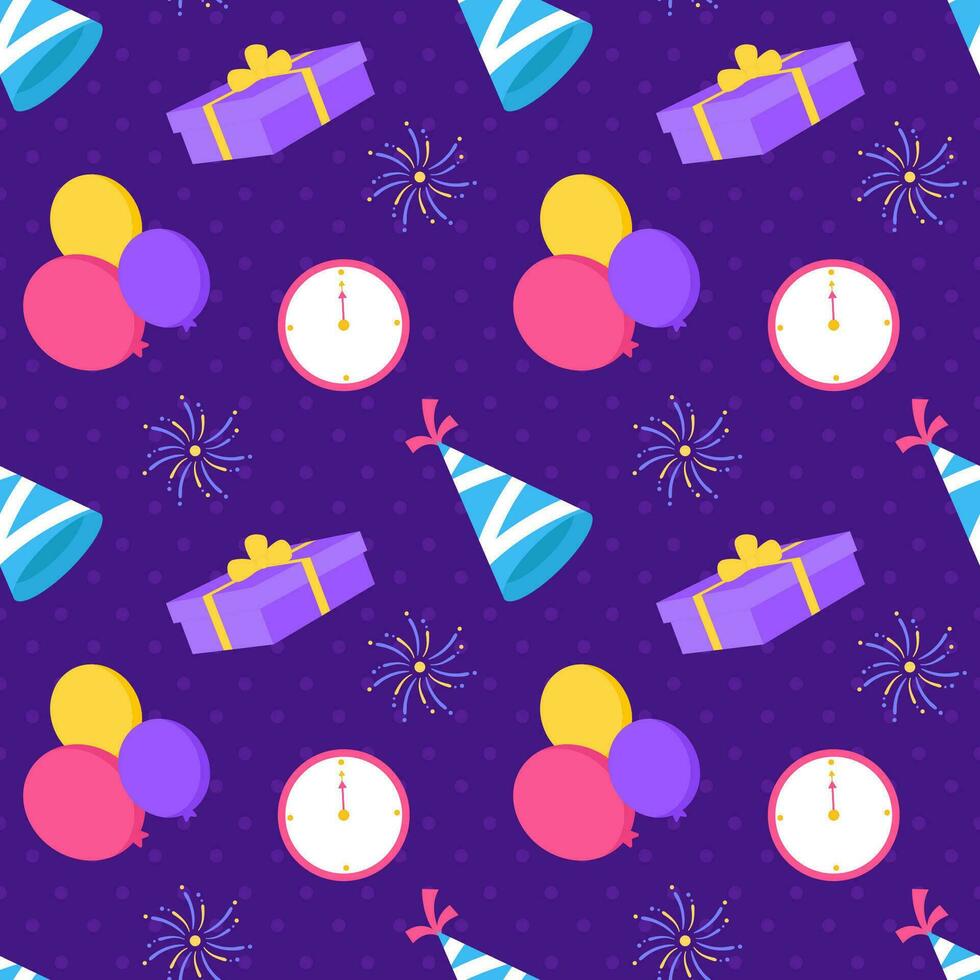 Happy New Year 2024 Seamless Pattern Illustration with Elements Decoration New Years Background vector