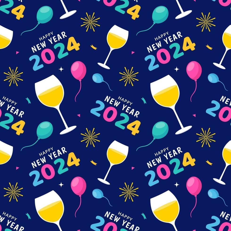 Happy New Year 2024 Seamless Pattern Illustration with Elements Decoration New Years Background vector