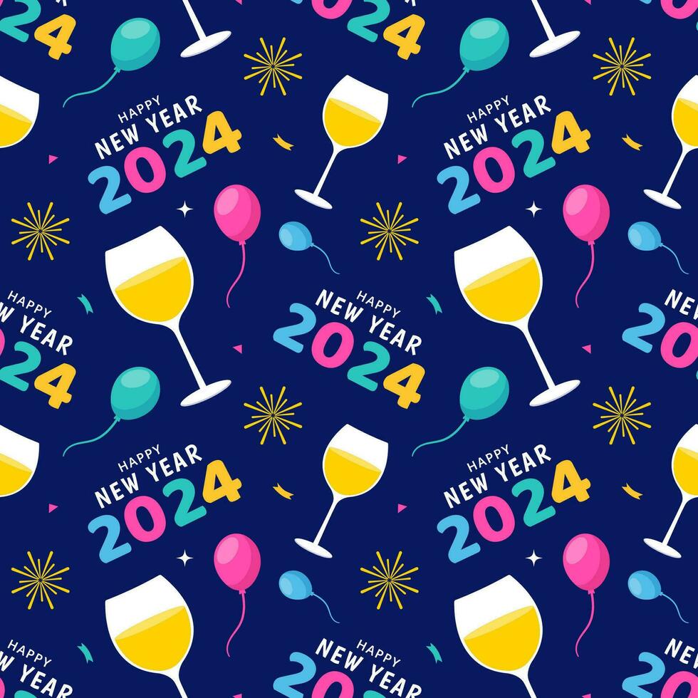 Happy New Year 2024 Seamless Pattern Illustration with Elements Decoration New Years Background vector