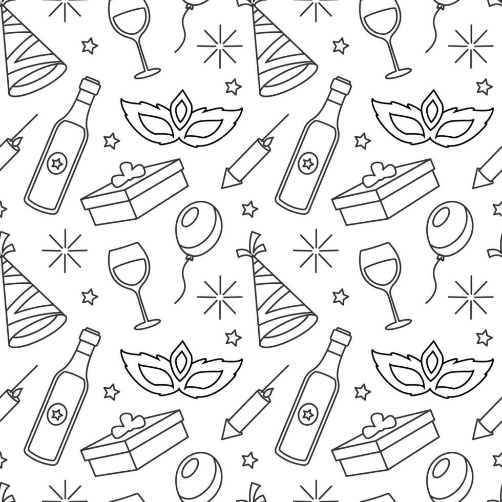 Happy New Year 2024 Seamless Pattern Illustration with Elements Decoration New Years Background vector