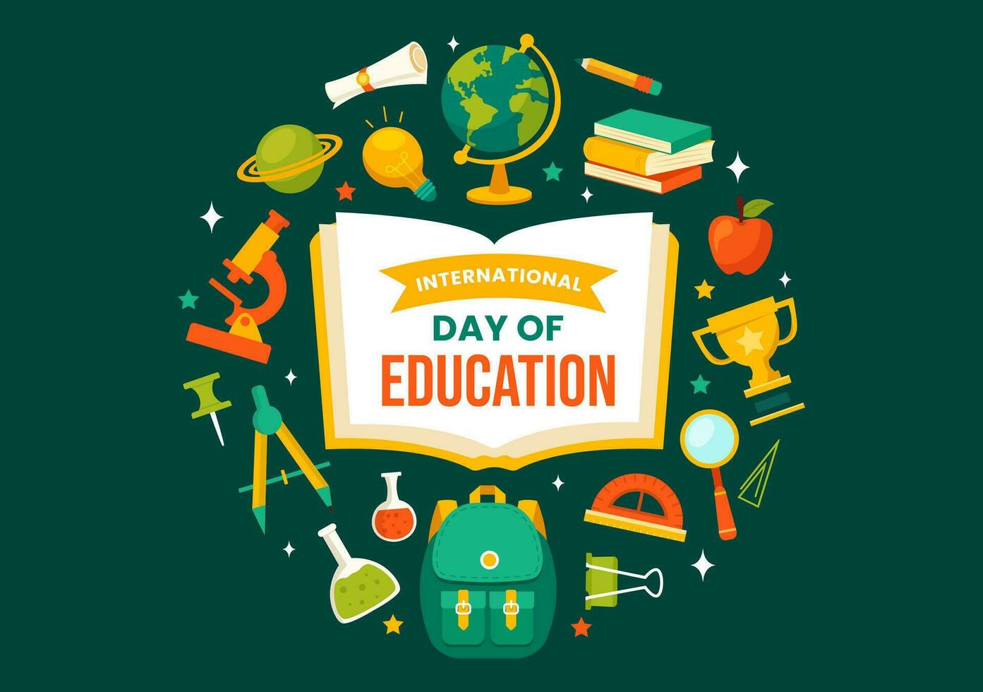 International Education Day Vector Illustration on 24 January with Student, Earth Globe and Study Element in Knowledge Flat Cartoon Background Design