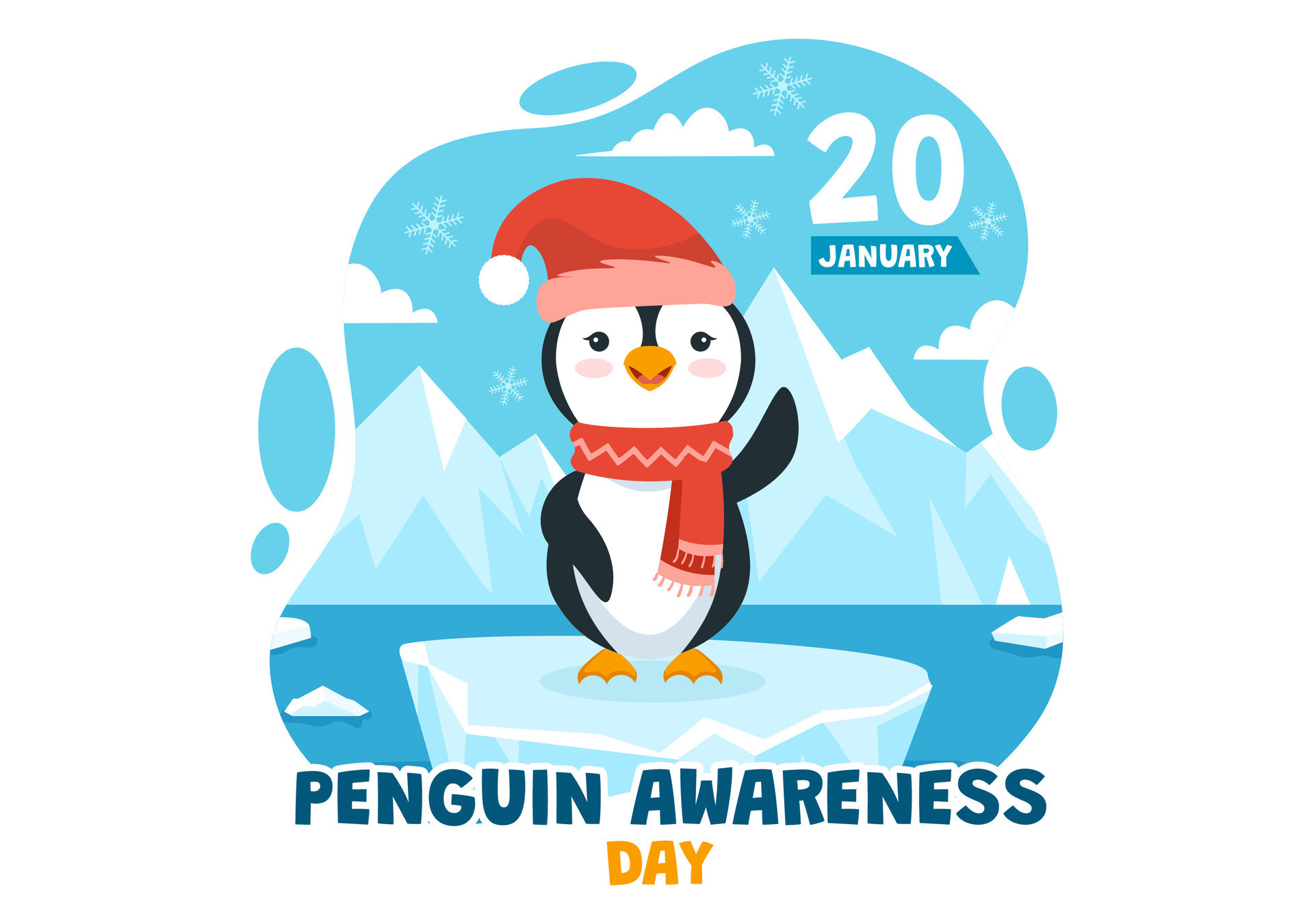 Penguin Awareness Day Vector Illustration on 20 January with Penguins and Iceberg to Conserve