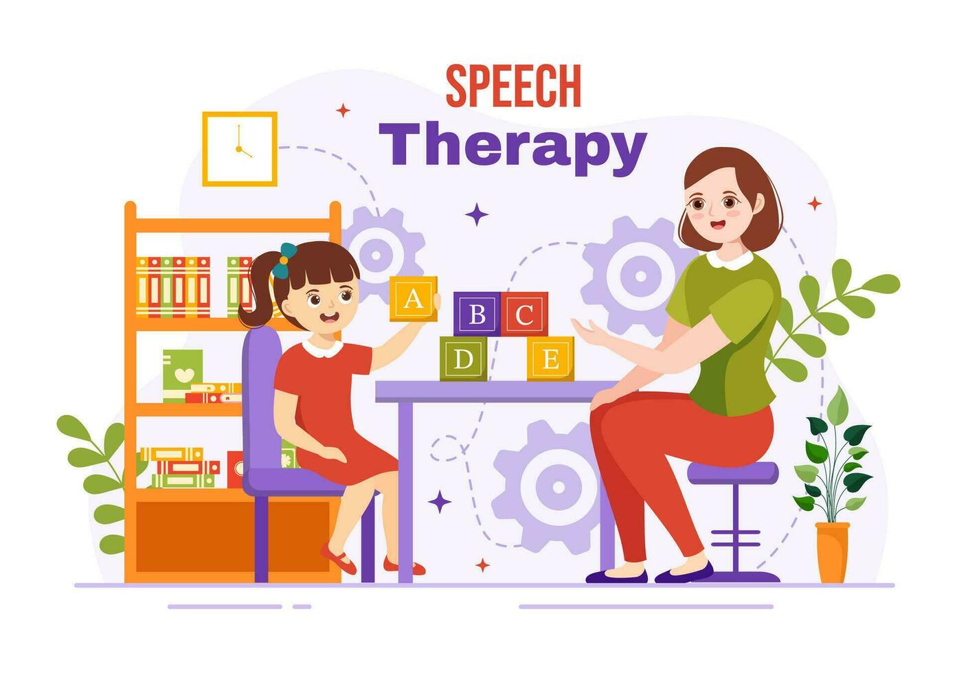 Speech Therapy Vector Illustration with Kids Training Basic Language Skills and Articulation Problem in Education Flat Cartoon Background Templates