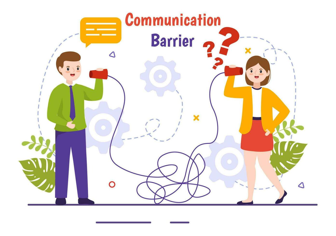 Communication Barrier Vector Illustration with Bad Communications, Disagreements and Problems to Misunderstanding Create Confusion in Flat Background