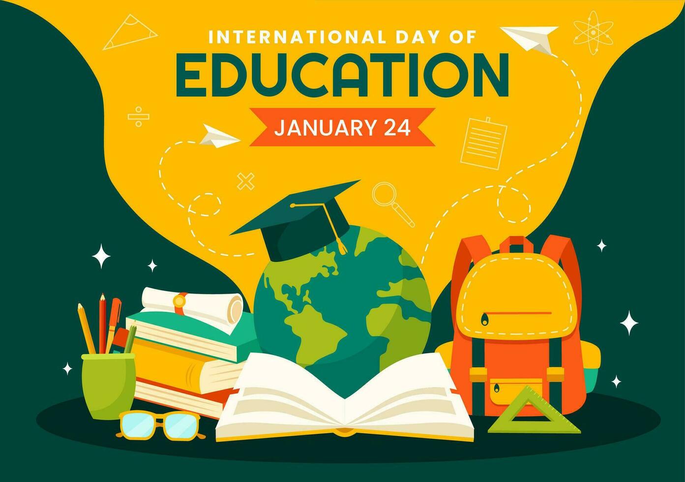 International Education Day Vector Illustration on 24 January with Student, Earth Globe and Study Element in Knowledge Flat Cartoon Background Design