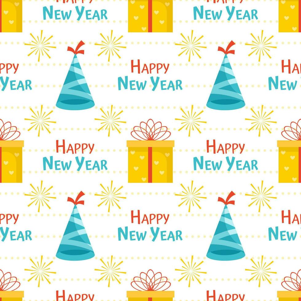Happy New Year 2024 Seamless Pattern Illustration with Elements Decoration New Years Background vector