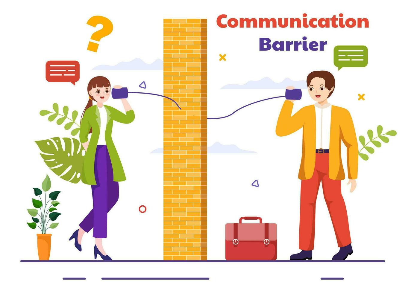 comunicación barrera vector ilustración con malo comunicaciones, desacuerdos y problemas a malentendido crear Confusión en plano antecedentes
