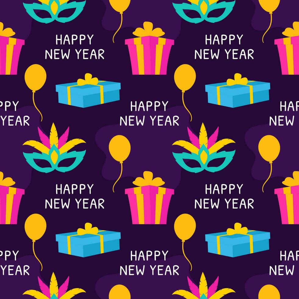 Happy New Year 2024 Seamless Pattern Illustration with Elements Decoration New Years Background vector