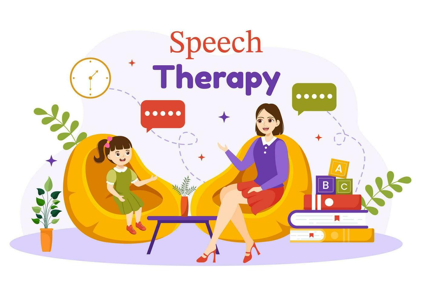 Speech Therapy Vector Illustration with Kids Training Basic Language Skills and Articulation Problem in Education Flat Cartoon Background Templates