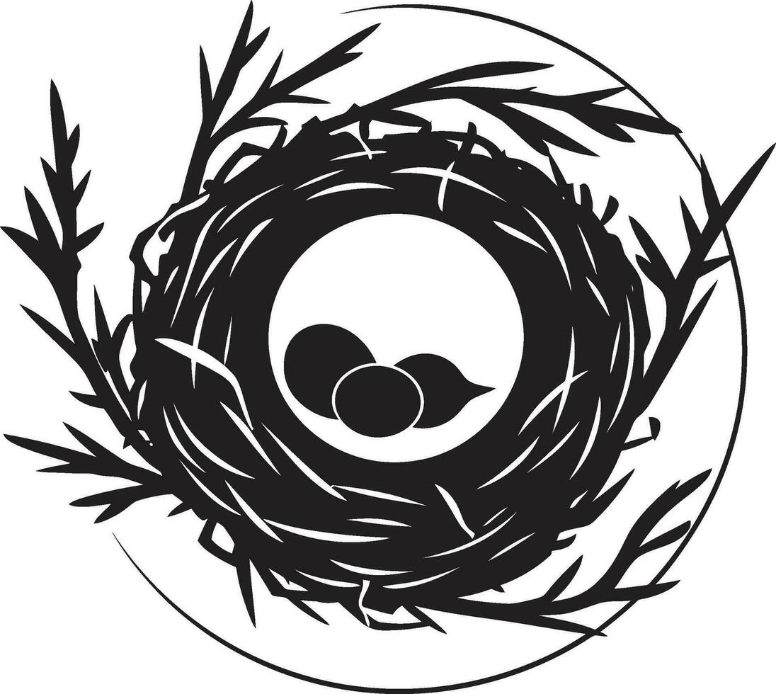 Graceful Dwelling in Shadows Avian Nest Icon Elegant Artistry Black Bird Nest Symbol vector