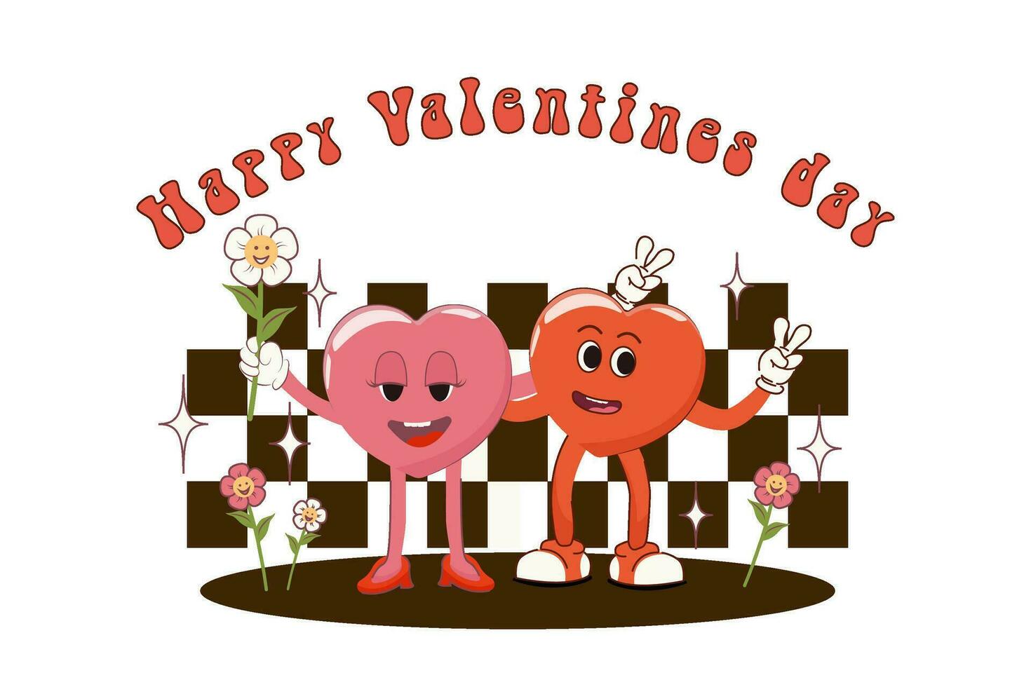 retro dibujos animados póster con gracioso caracteres y antecedentes. contento San Valentín día. vector