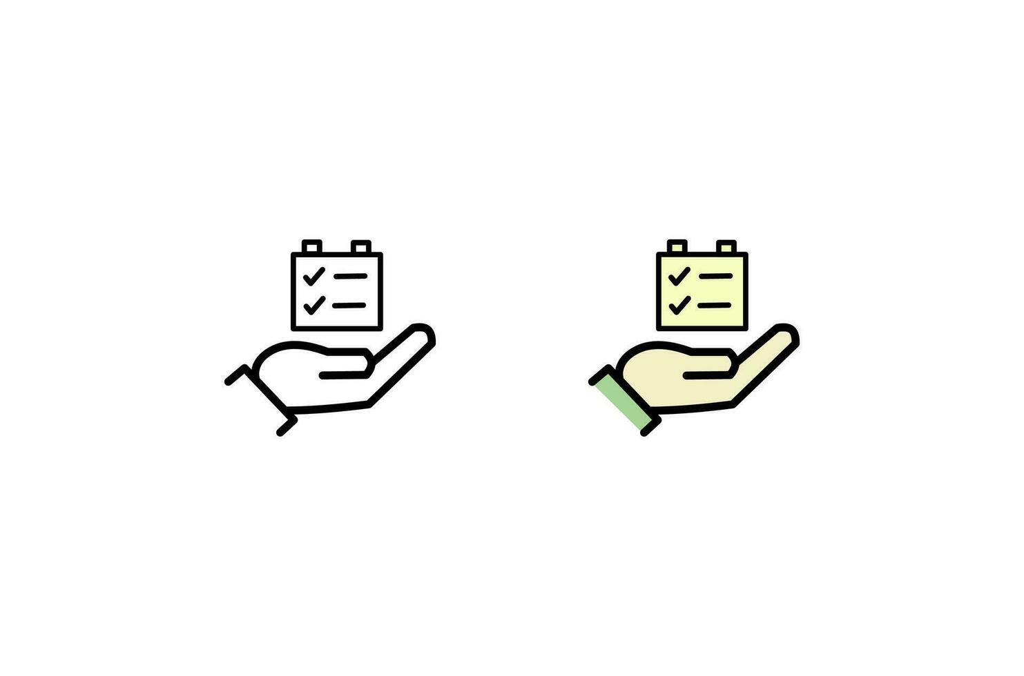 Hand holding paper document. Flat line vector icon for mobile application, button and website design. Illustration isolated on white background.