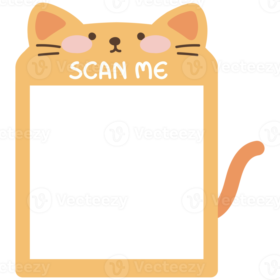 Scan me QR code template. QR code frame illustration for mobile apps, payment apps and more.Cute Kitten png