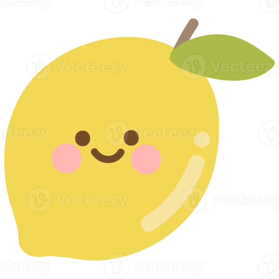 happy lemon fruit with cute smile face png