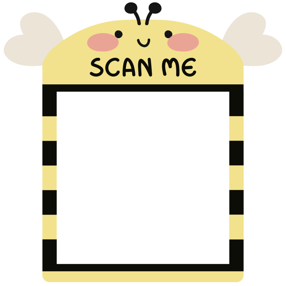 Scan me QR code template. QR code frame illustration for mobile apps, payment apps and more. Cute Bee png