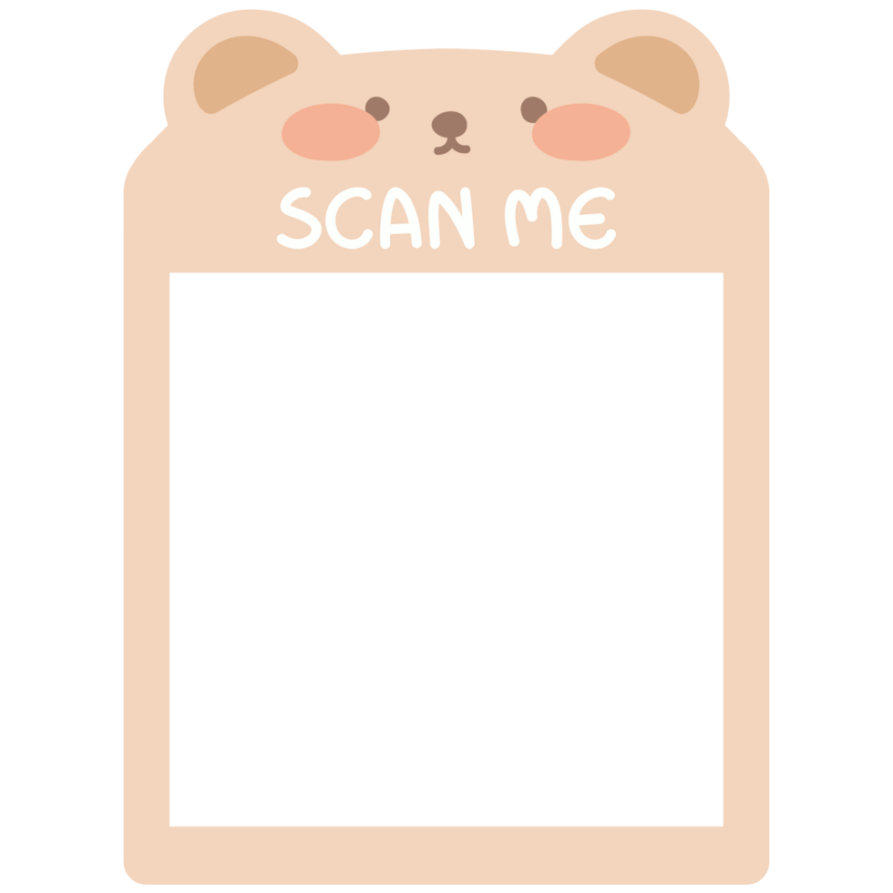 Scan me QR code template. QR code frame illustration for mobile apps, payment apps and more.Cute bear png