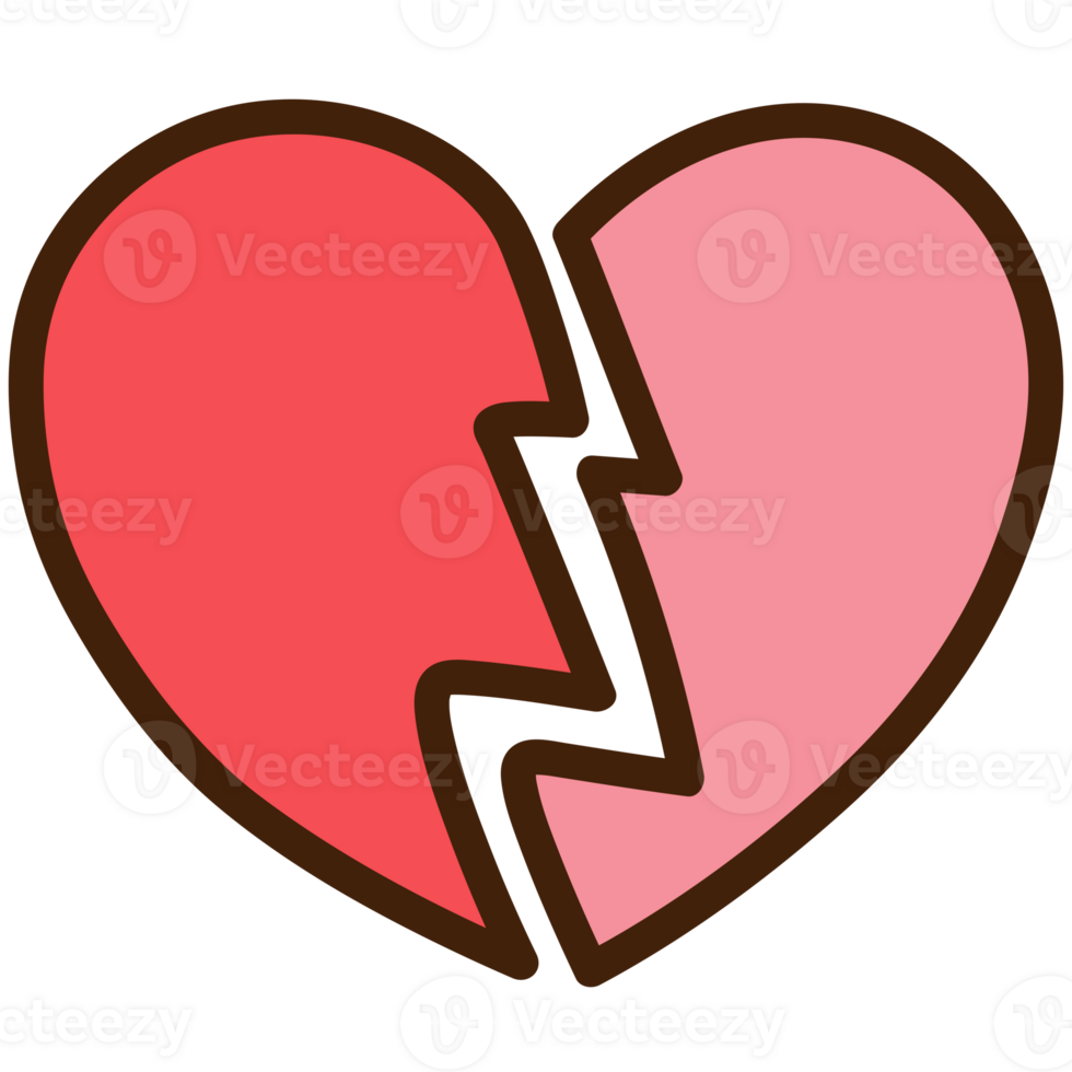 Broken heart, two halves of the heart icon. Hand drawing design style png