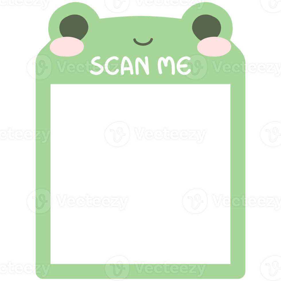 Scan me QR code template. QR code frame illustration for mobile apps, payment apps and more.Cute frog png