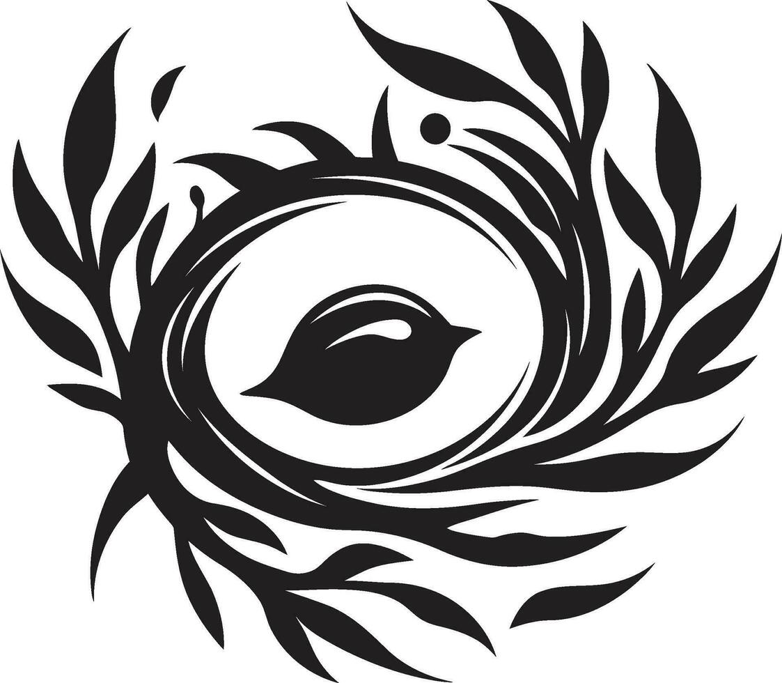 Nestled in Style Black Vector Bird Nest Logo Monochromatic Haven Noir Bird Nest Artistry