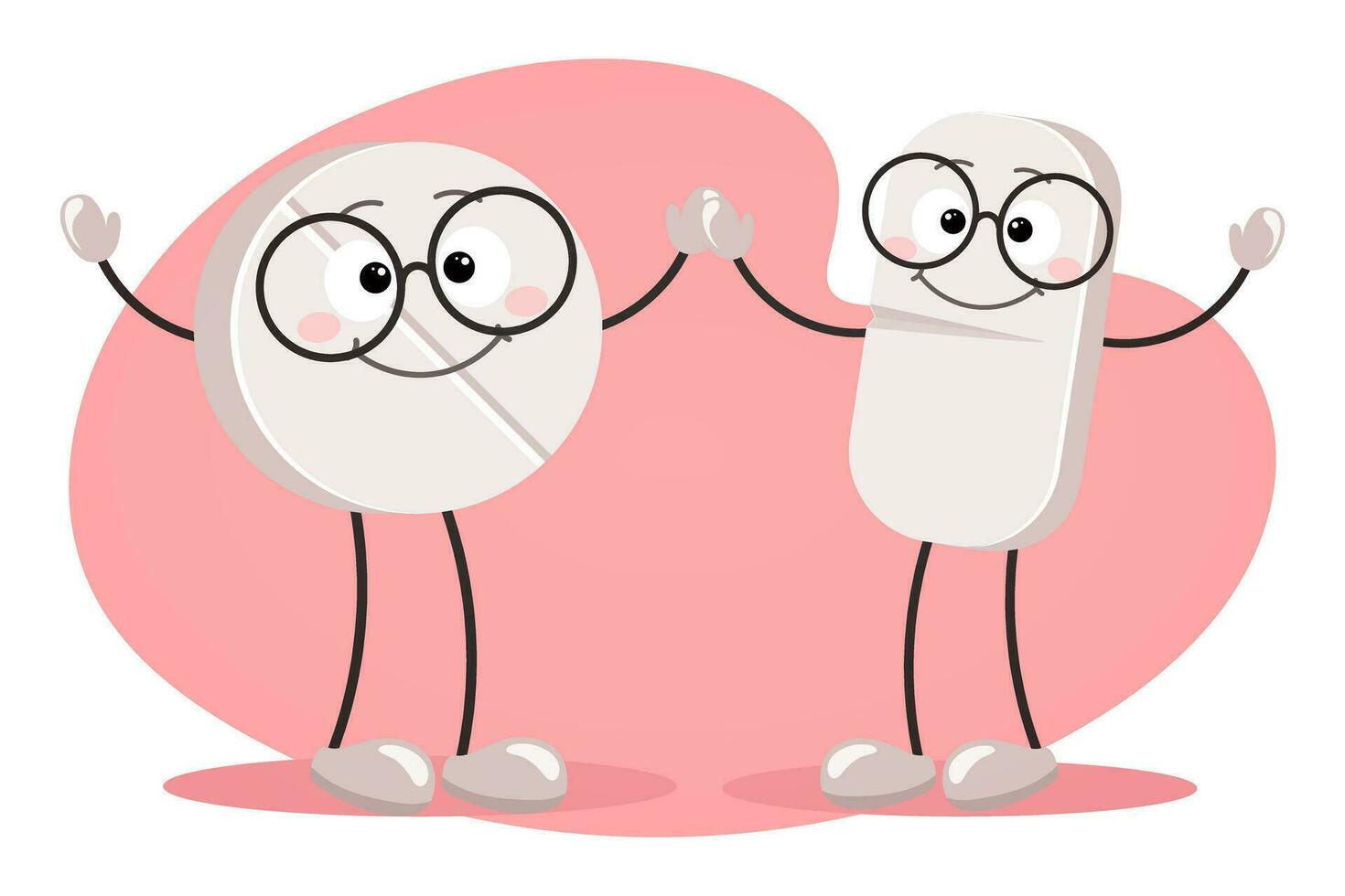 Cute cartoon couple of medical pills. Smiling tablets. Medicine and health care. Vector